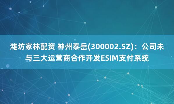 潍坊家林配资 神州泰岳(300002.SZ)：公司未与三大运营商合作开发ESIM支付系统